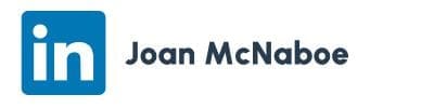 Joan McNobae Linkedin logo with text of speakers name to the right of the logo