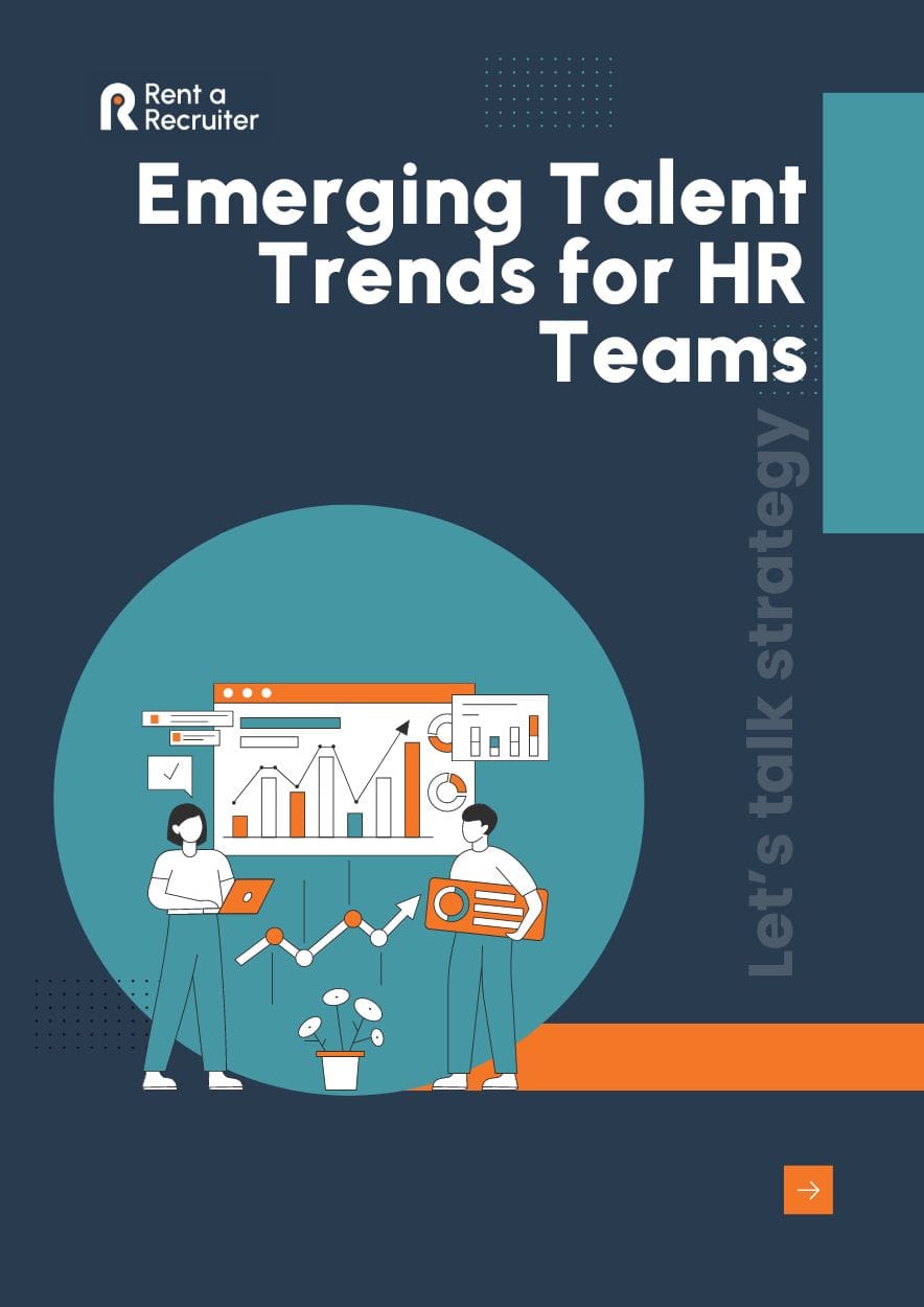 Dark image with white report title: Emerging Talent Trends for HR Teams. Graphic showing a graph with upward trend line.